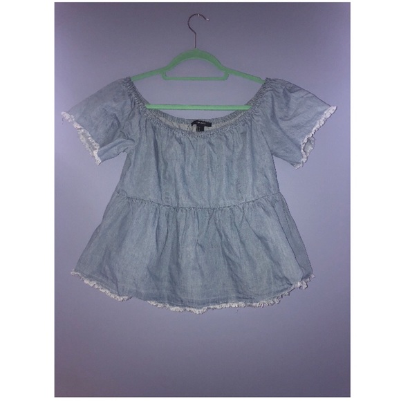 FOREVER 21 Chambray Off Shoulder Top - Picture 4 of 5